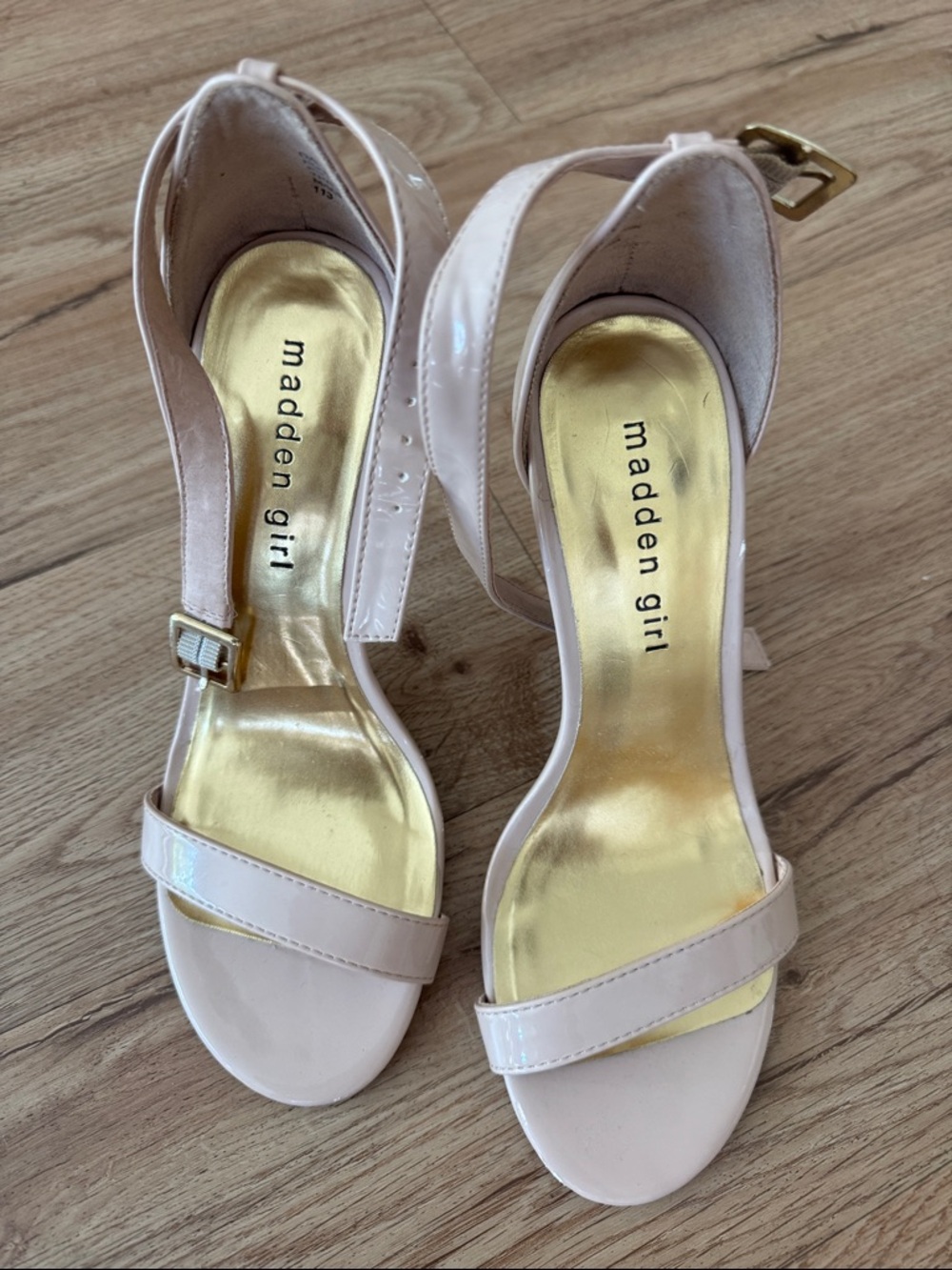 Madden Girl Nude Pink Patent Leather Ankle Strap Heels
